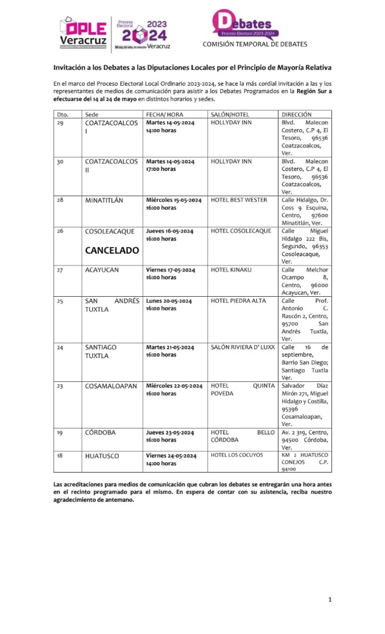 #Veracruz: Calendario de los debates a diputaciones locales #OPLEVER