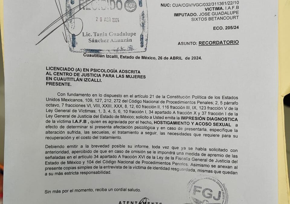 Aldo Ledezma protege a agresor sexual y laboral de servidora pública en Cuautitlán Izcalli.