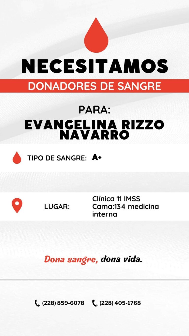 Urgente: se requiere donación de Sangre para Evangelina Rizzo.
