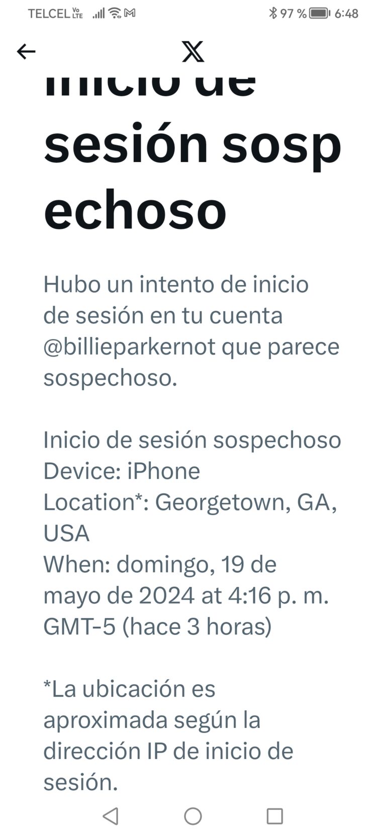 Intentan hackear nuestra cuenta en X desde Georgetown