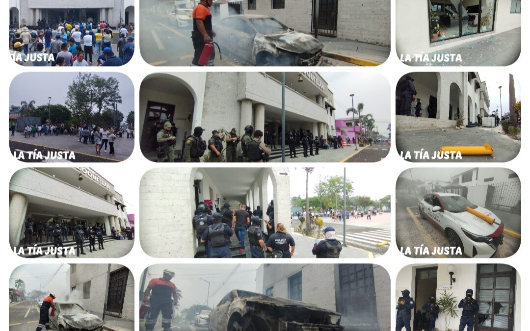 FUERZAS DEL ORDEN DESALOJAN PROTESTA EN PALACIO MUNICIPAL DE IXTACZOQUITLÁN.
