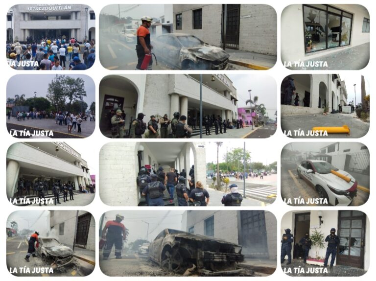 FUERZAS DEL ORDEN DESALOJAN PROTESTA EN PALACIO MUNICIPAL DE IXTACZOQUITLÁN.