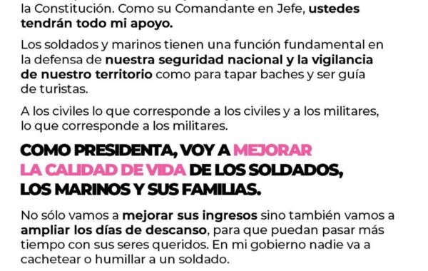 Lanza Xóchitl Gálvez un mensaje  a la Fuerzas Armadas