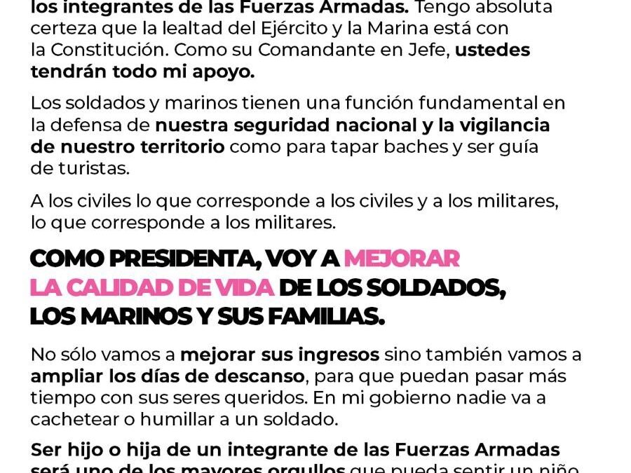 Lanza Xóchitl Gálvez un mensaje  a la Fuerzas Armadas