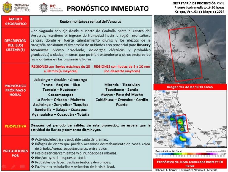 Alertan por lluvias y posible caída de granizo en zona centro