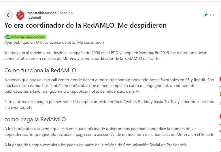 Lo despiden de la red AMLO y revela como operan en tiempos electorales.