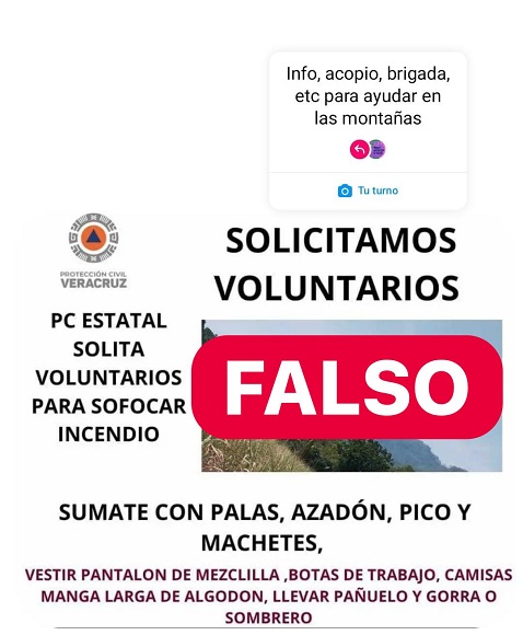 Alertan de falsas convocatorias para reclutar voluntarios para combati incendios en Veracruz