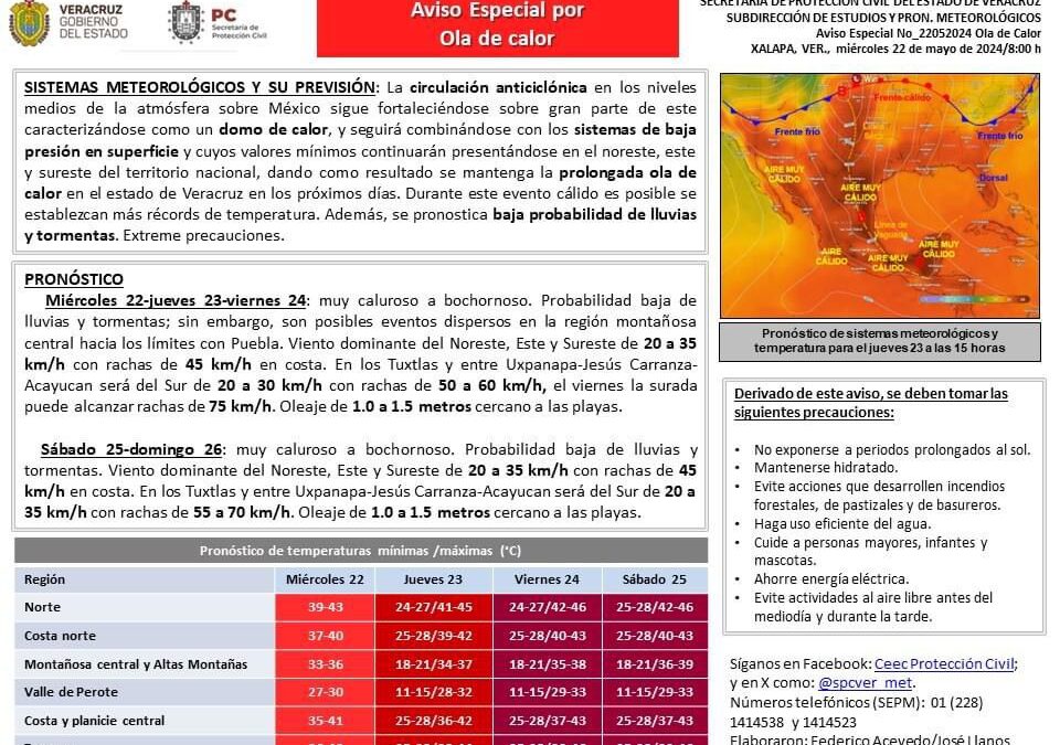 Emite Protección Civil aviso especial por onda de calor