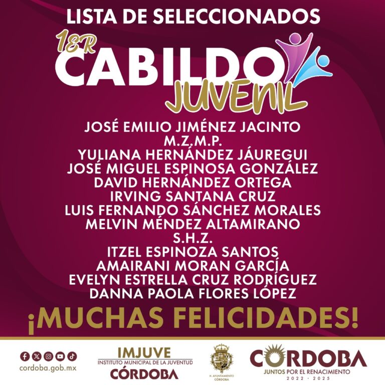 Da a conocer IMJUVE lista de seleccionados para el Primer Cabildo Juvenil de Córdoba