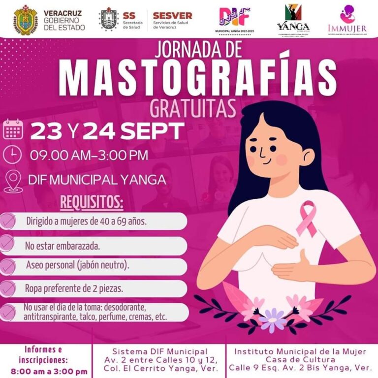 El DIF Municipal de Yanga invita a realizarse mastografias gratis