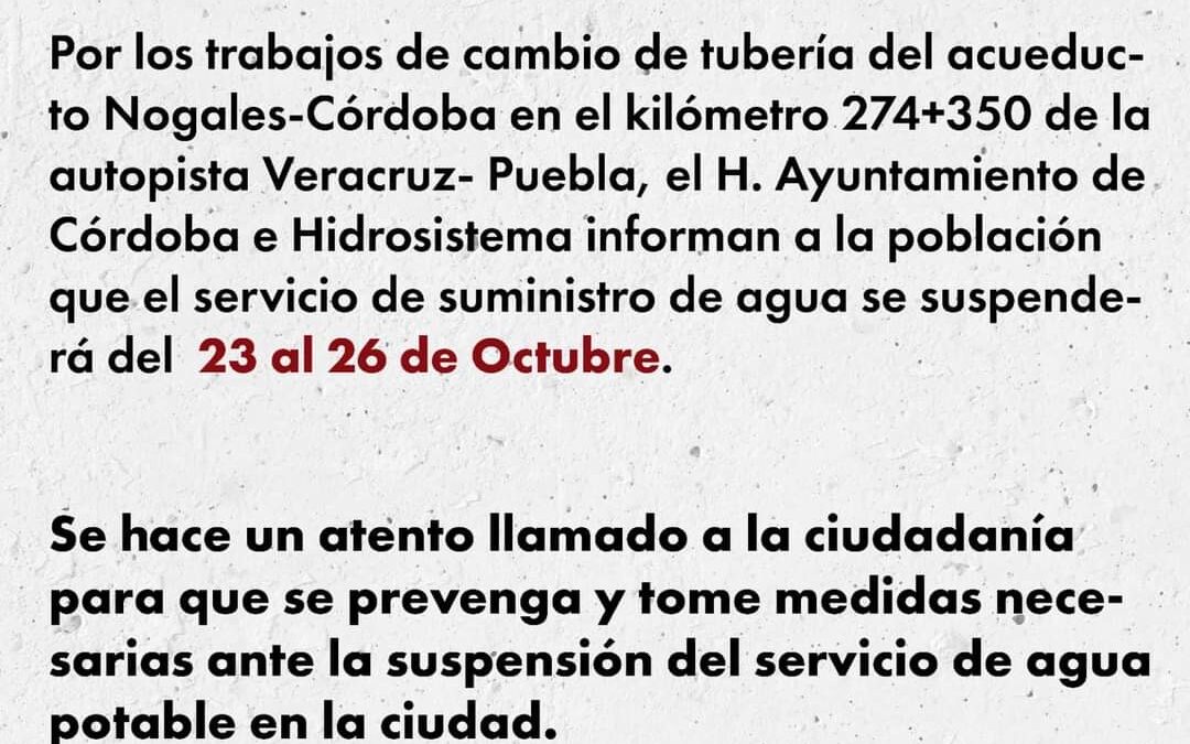 ¡Prevéngase! Suspensión Temporal del Servicio de Agua Potable