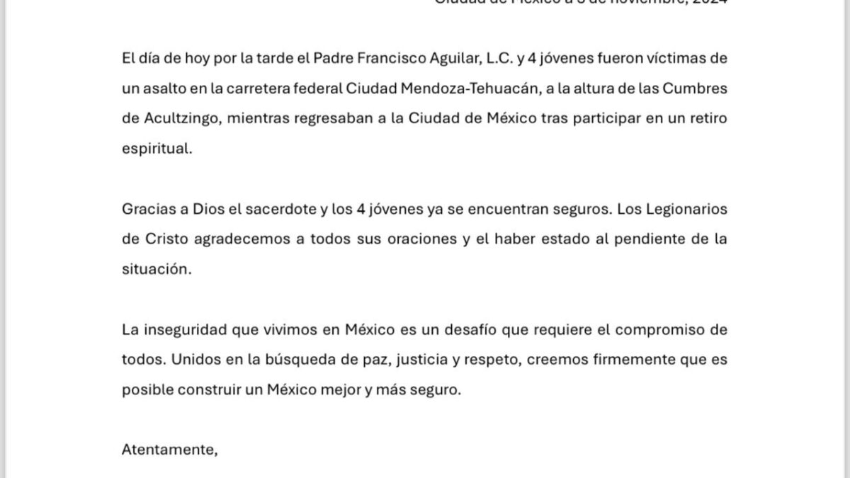 Liberan a sacerdote y a jóvenes Legionarios de Cristo