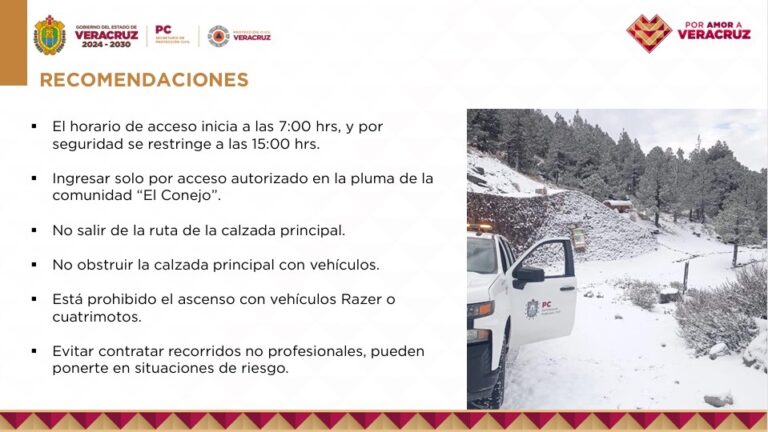 Plan operativo por nevada en el cofre de Perote; emite PC medidas