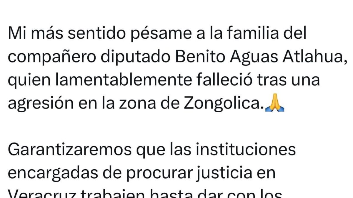 Homicidio del diputado Benito Aguas no quedará en impunidad: Gobernadora Rocío Nahle