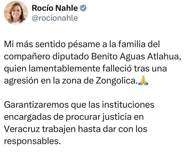 Homicidio del diputado Benito Aguas no quedará en impunidad: Gobernadora Rocío Nahle