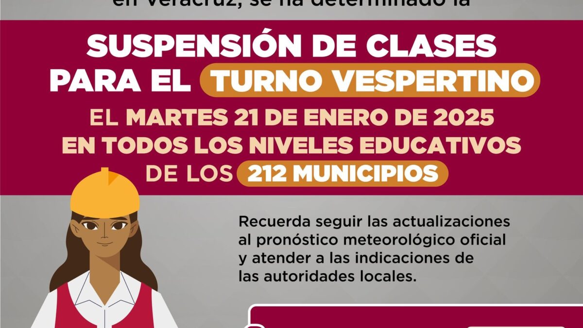 Se suspenden clases en turno vespertino de todo el estado