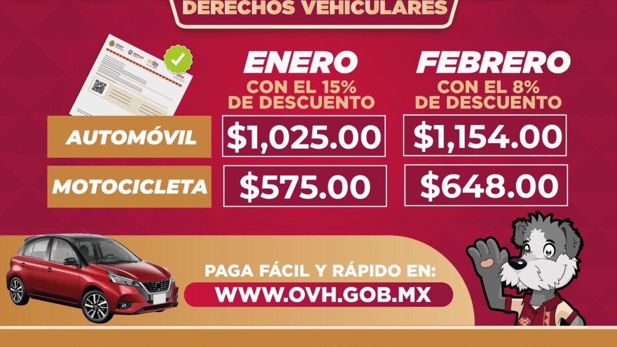 Este 31 de enero, último día con el 15% de descuento en el pago de derechos vehiculares