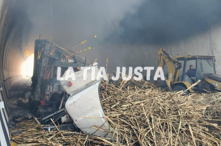 VUELCA Y SE INCENDIA CAMIÓN TORTON EN LA ZONA DE TÚNELES DE LAS CUMBRES DE MALTRATA.