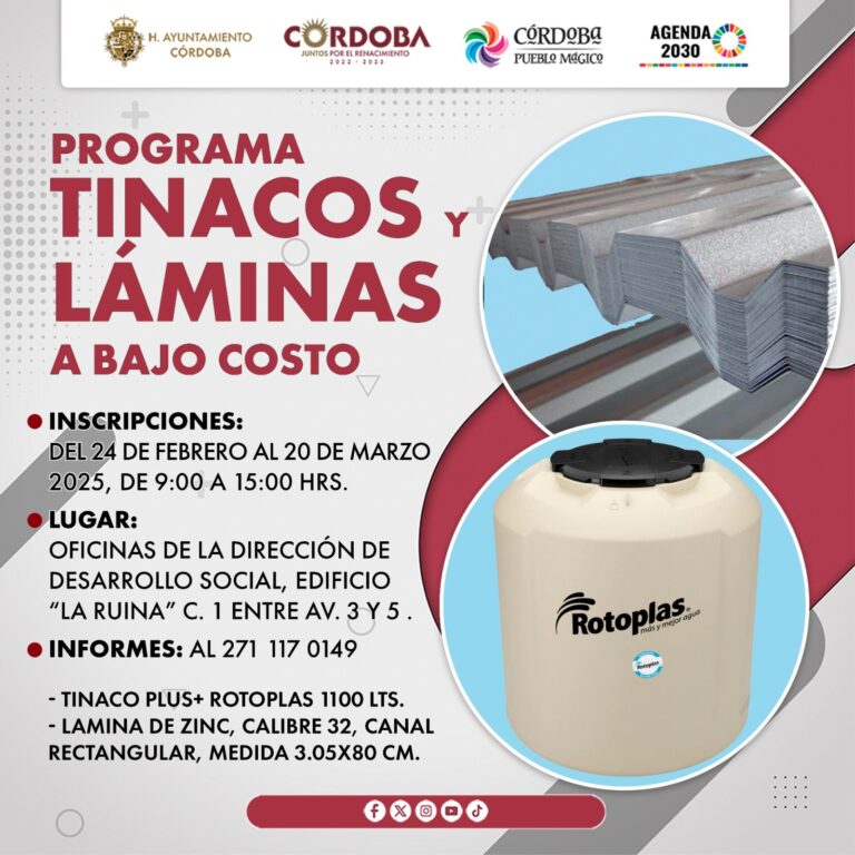Tinacos y láminas a bajo costo, invita Desarrollo Social a aprovechar programa