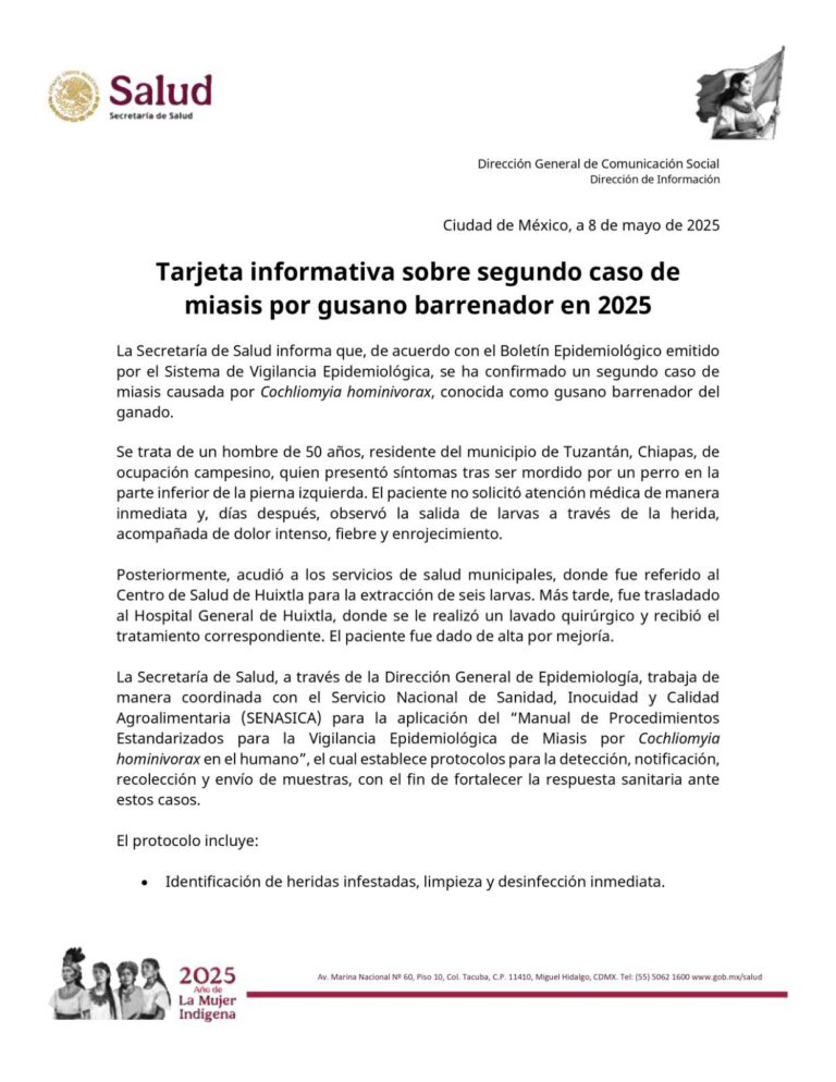 Confirman segundo caso de gusano barrenador en México
