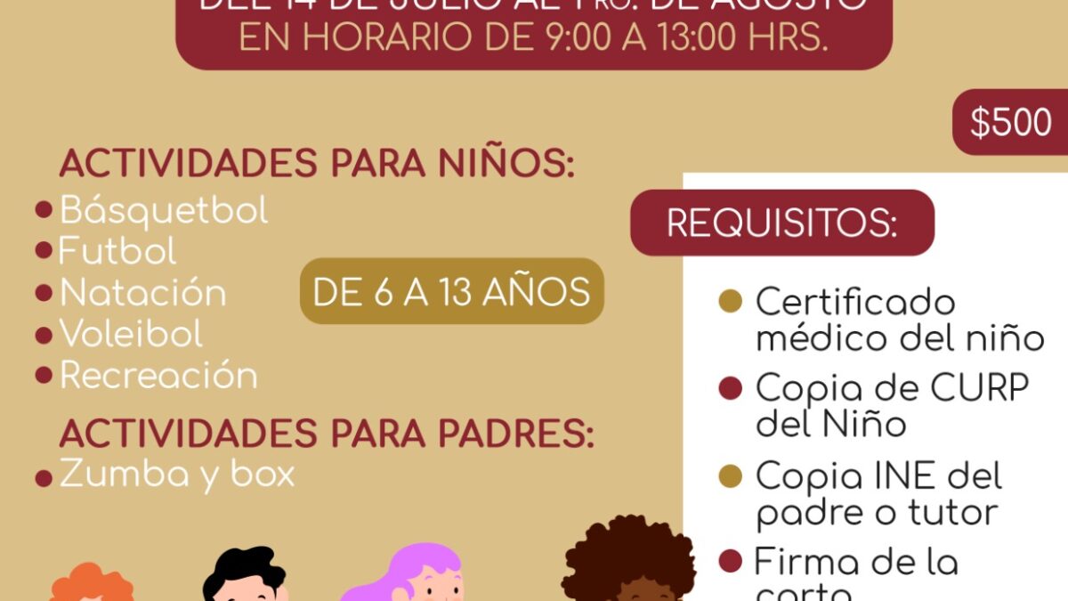Invita COMUDE y DIF a cursos de verano deportivos para niños y padres de familia