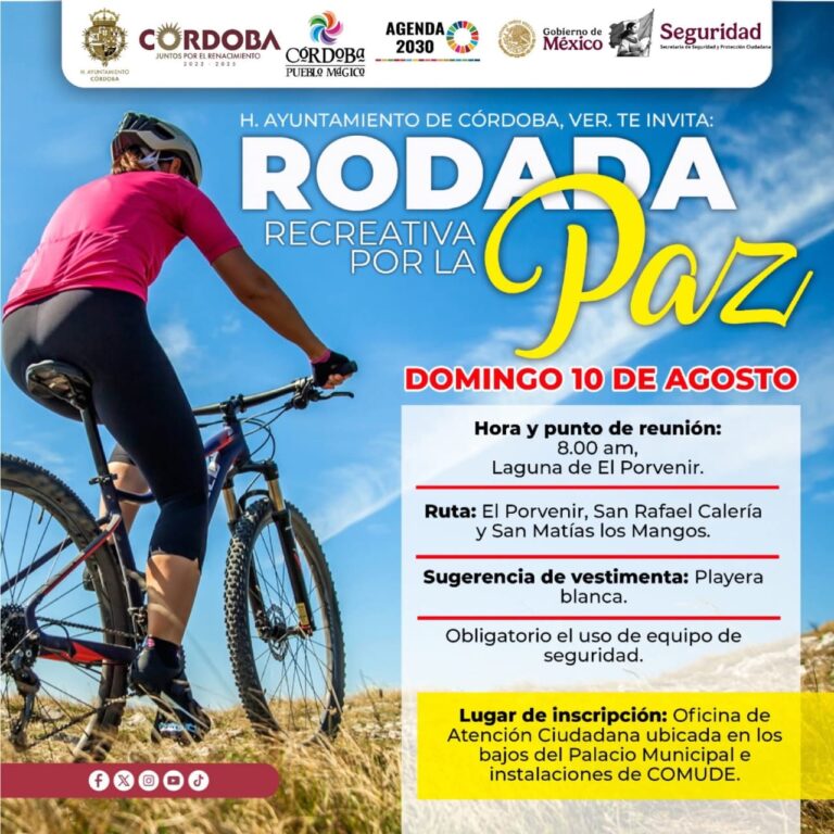 Invita Ayuntamiento a cordobeses sumarse a la “Rodada recreativa por la Paz”