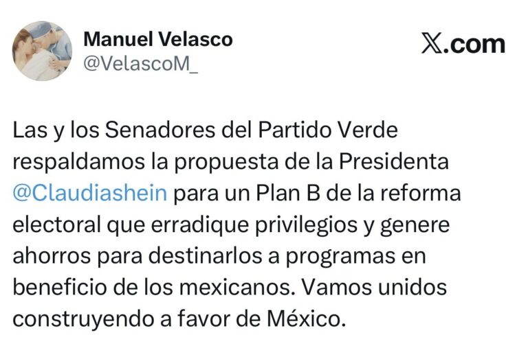 Senadores del Partido Verde confirman respaldo al Plan B de la reforma electoral