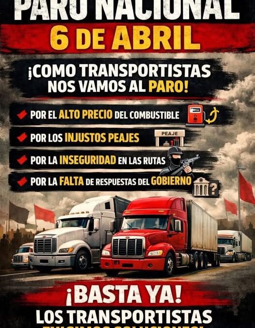 TRANSPORTISTAS ANUNCIAN PARO NACIONAL
