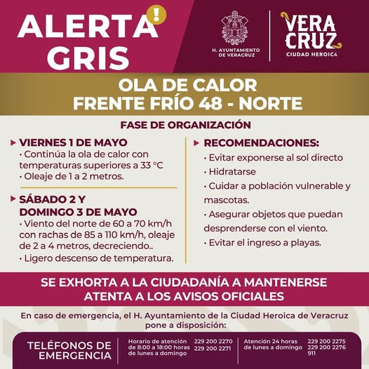 Calor intenso dará paso a frente frío 48 en la ciudad de Veracruz.
