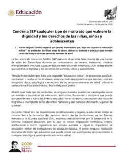 SEP condena educación militarizada tras feminicidio de Dafne