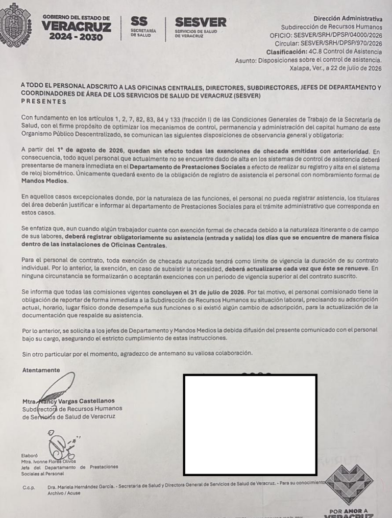 Desorden administrativo en SESVER tras nueva circular