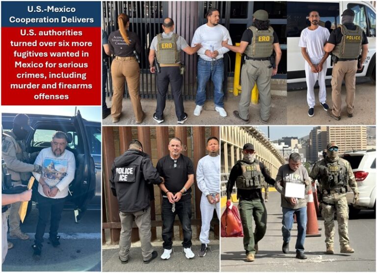 Estados Unidos entrega a México seis fugitivos por delitos graves