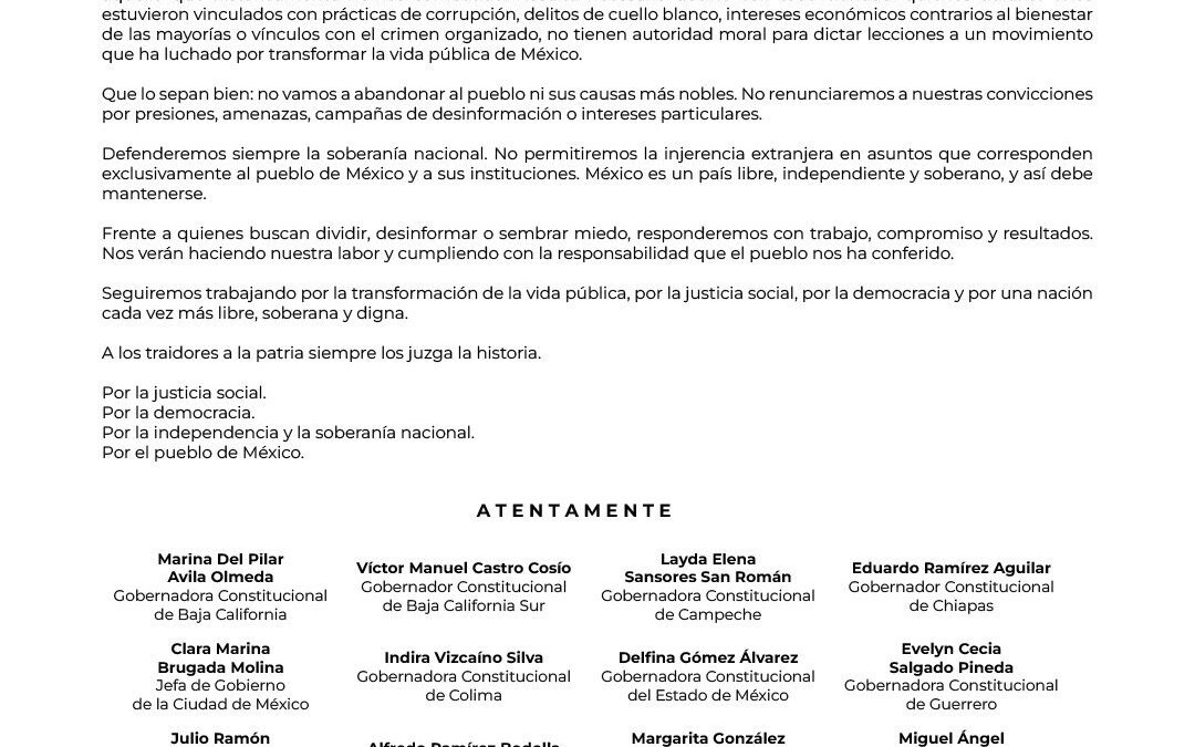 Gobernadores de la 4T defienden soberanía y rechazan señalamientos