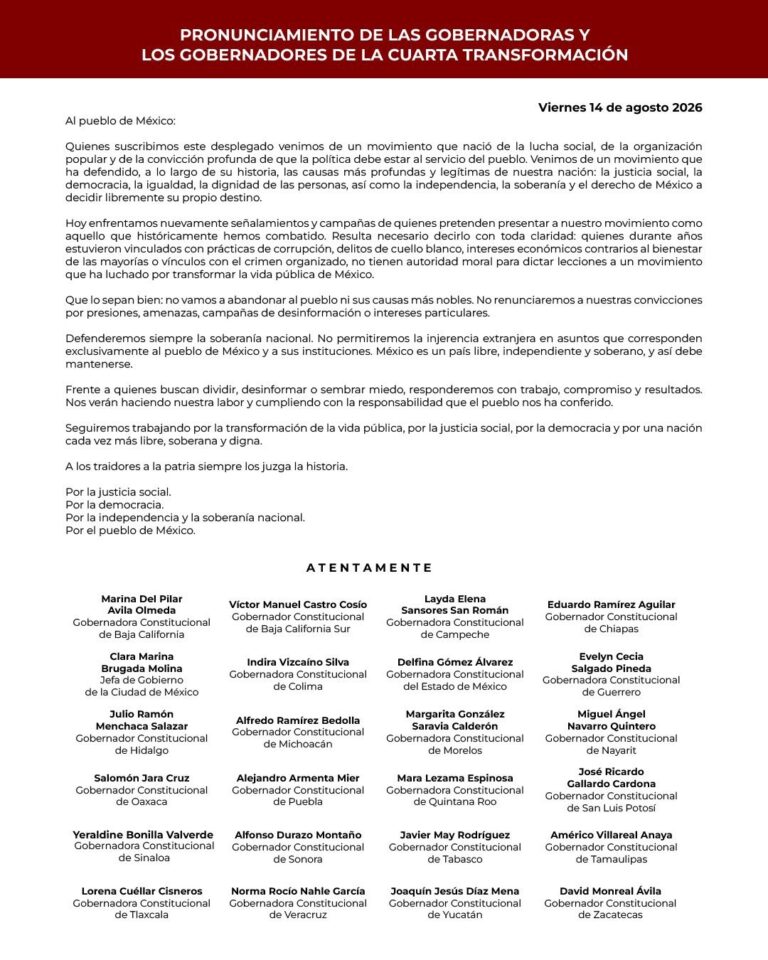 Gobernadores de la 4T defienden soberanía y rechazan señalamientos