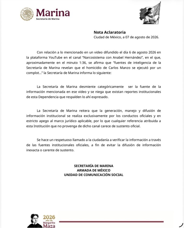 Marina niega ser fuente de información sobre asesinato de Manzo