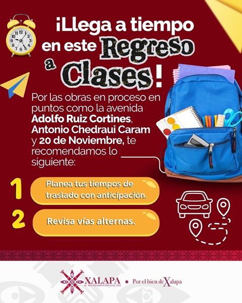 Recomendaciones para traslados en regreso a clases en Xalapa