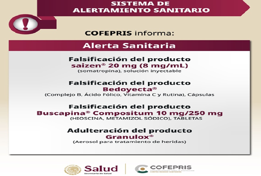 Cofepris alerta sobre falsificación de medicamentos Saizen, Bedoyecta y Buscapina