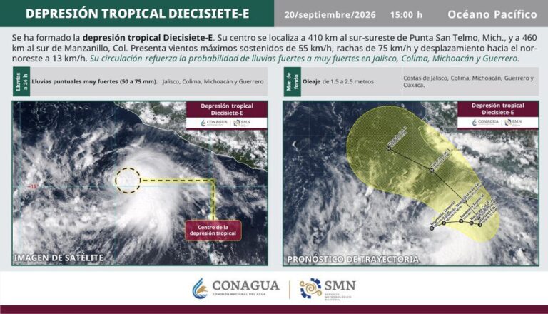 Depresión Tropical 17-E podría convertirse en huracán categoría 3