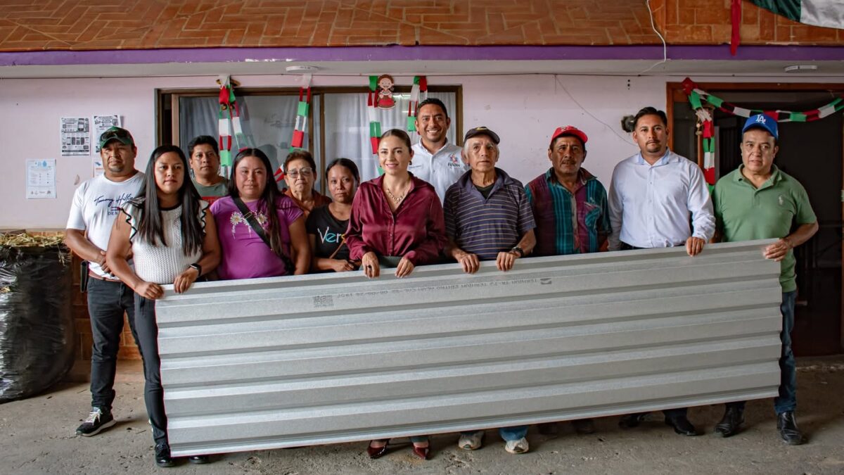 Entrega de láminas de zinc en Ixhuatlán del Café