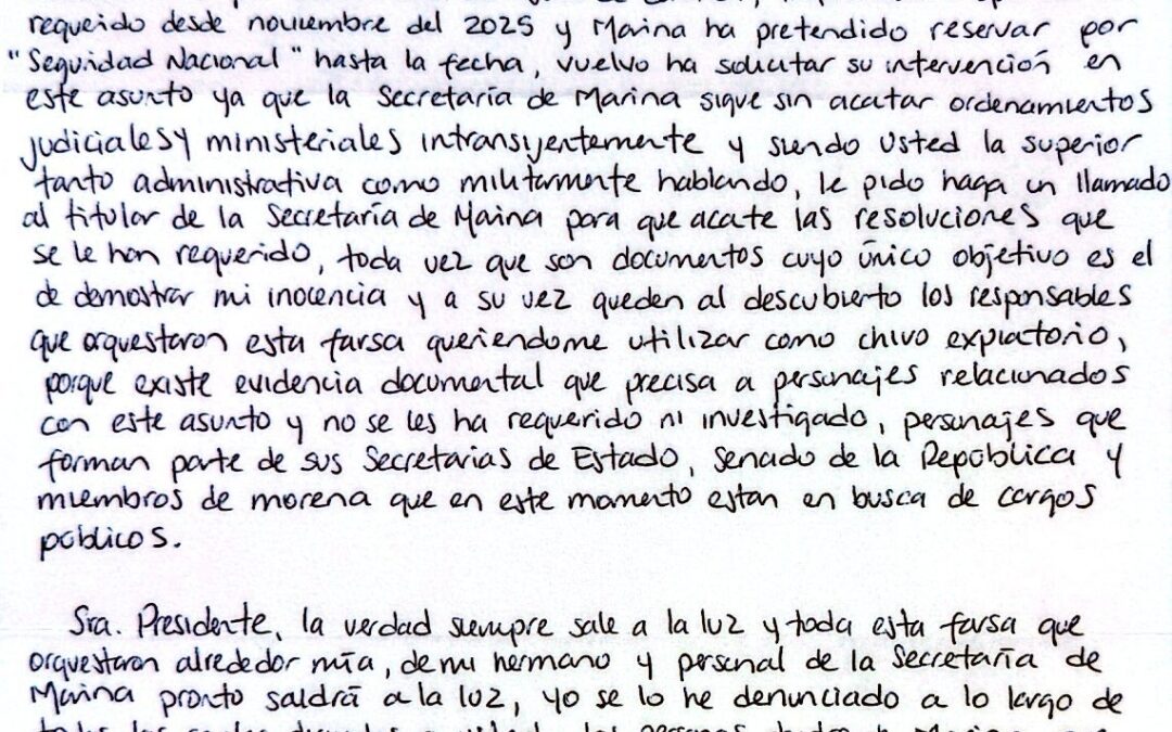 Farías Laguna solicita intervención de Sheinbaum en caso de huachicol fiscal