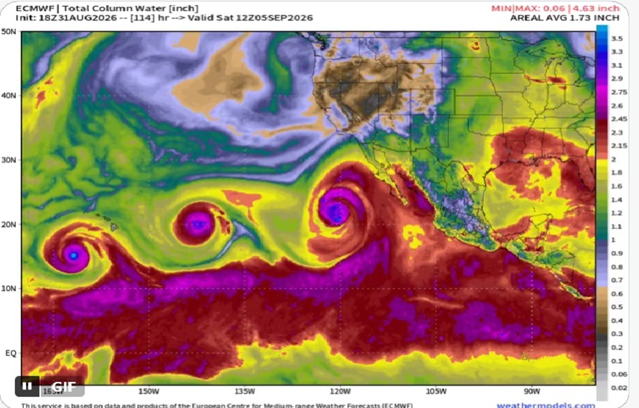 Tres sistemas tropicales activos en el océano Pacífico