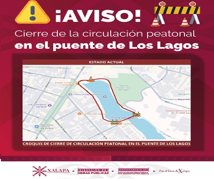 Cierre peatonal en puente de Los Lagos por rehabilitación