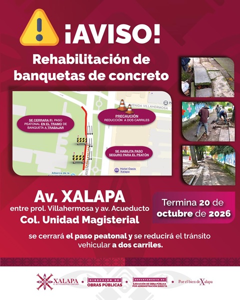 Cierre peatonal y reducción de carriles en avenida Xalapa