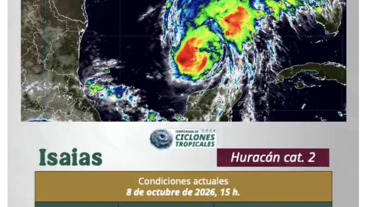 Huracán Isaías alcanza categoría 2 en el Golfo de México
