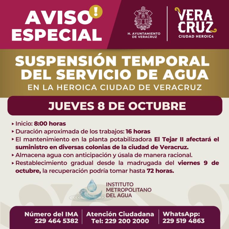 IMA pide almacenar agua por mantenimiento en Veracruz