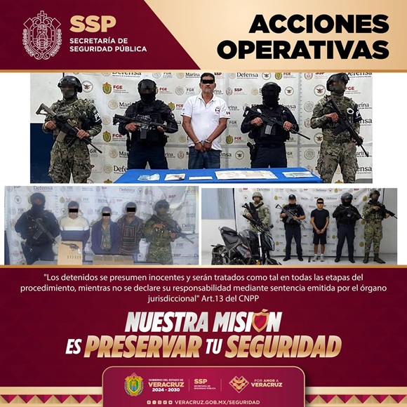 Operativos en Veracruz resultan en 33 detenidos y seis víctimas