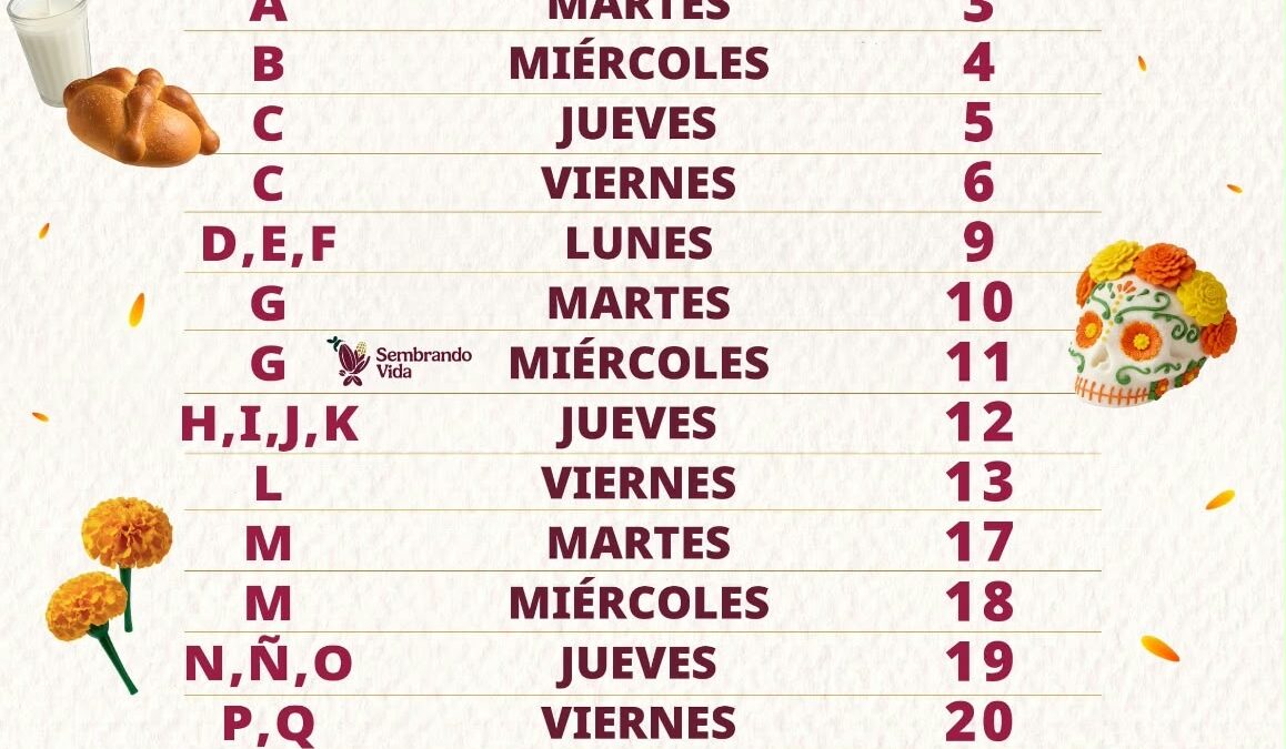 Pagos de Bienestar del 3 al 27 de noviembre