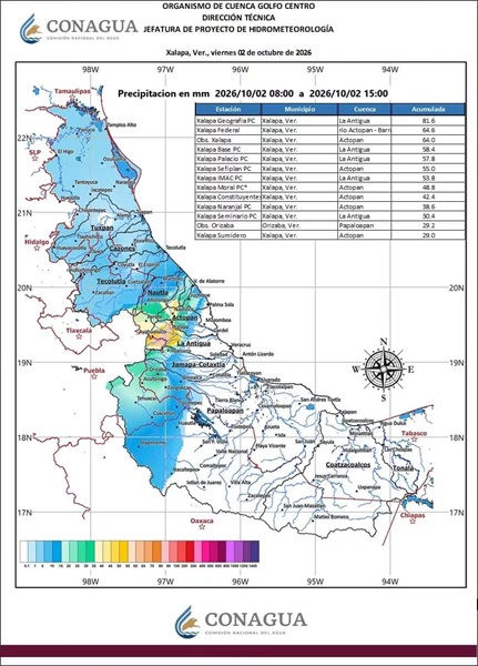 Protección Civil alerta sobre lluvias intensas en Xalapa