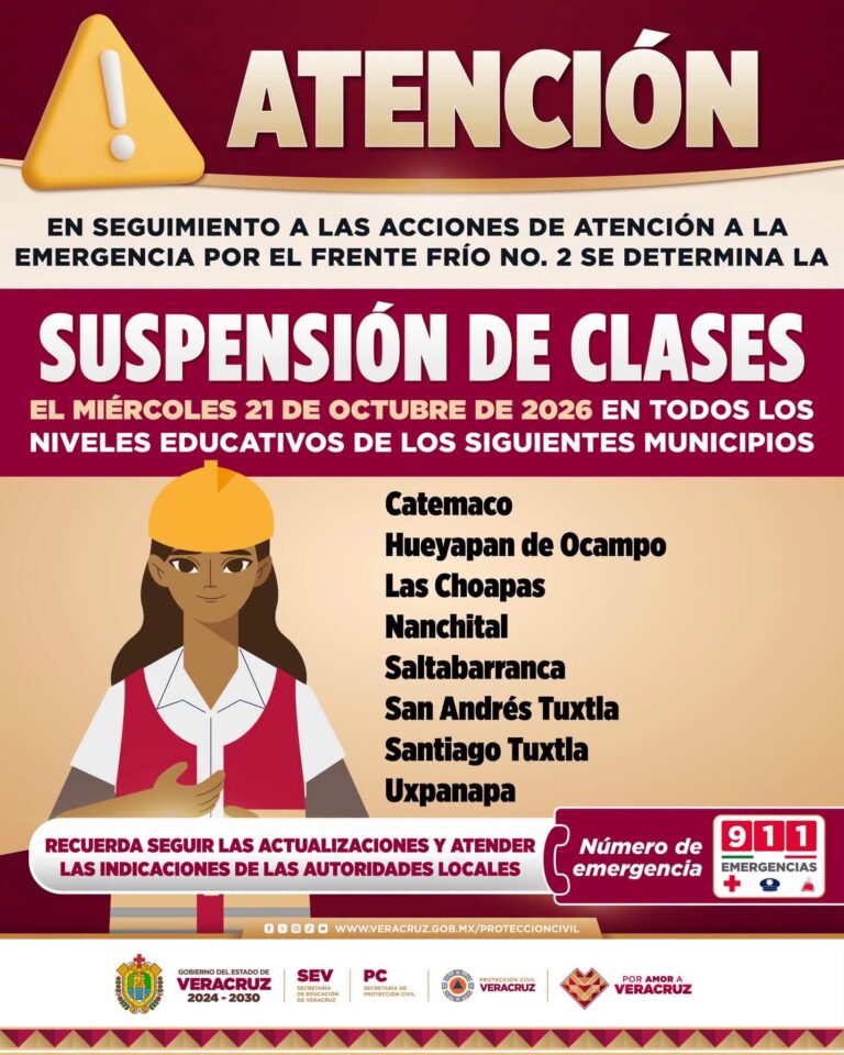 suspenden clases por condiciones meteorológicas en Veracruz