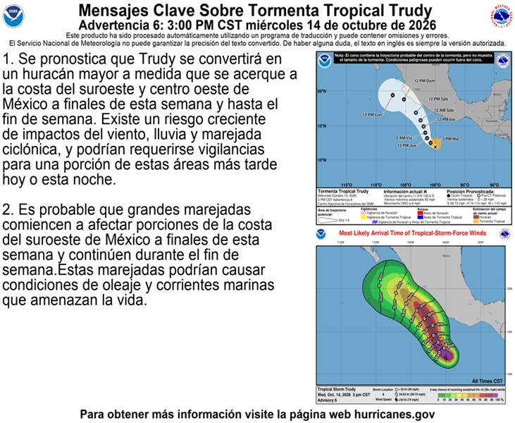 Trudy podría intensificarse antes de llegar a México